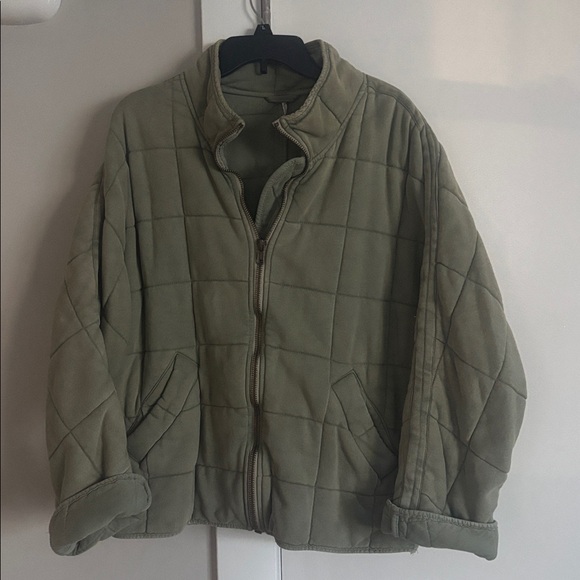 Free People Quilted Bomber Jacket in Sage - Picture 3 of 5